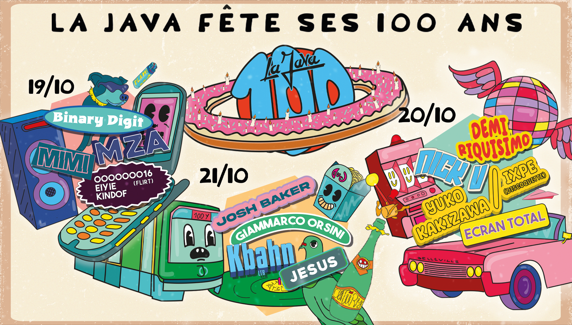 La Java fête ses 100 ans: Binary Digit, Mimi, Mza, Flirt Collectif - Página frontal