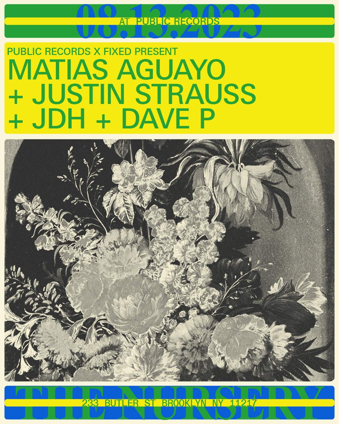 The Nursery: public records x FIXED presents Matias Aguayo + Justin Strauss + JDH + Dave P - Página frontal