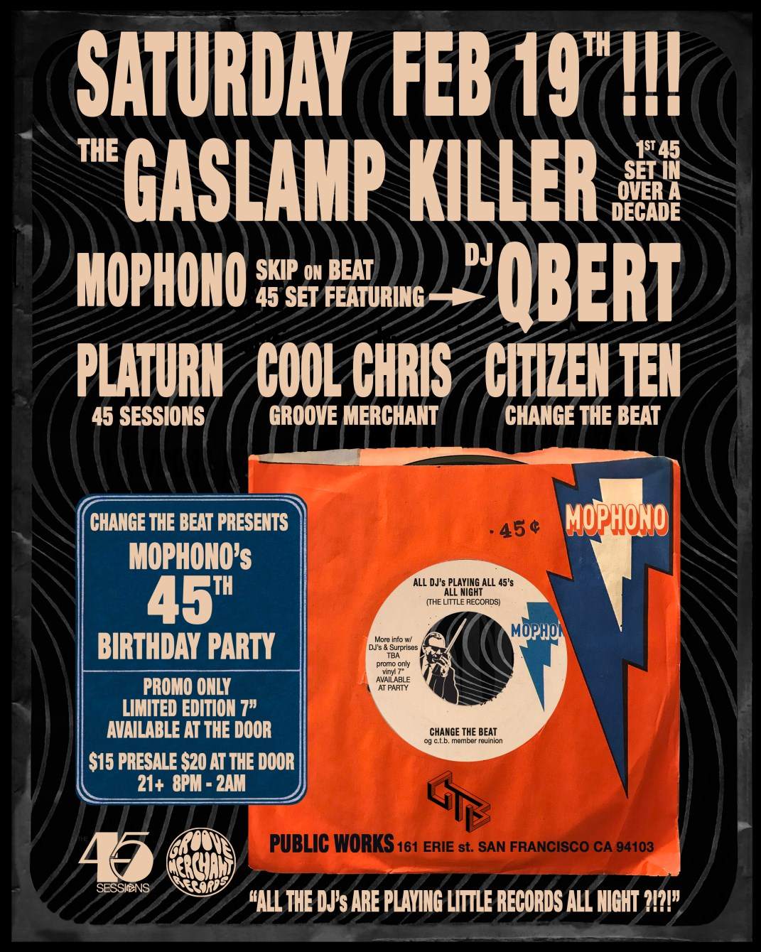 Mophono's 45th Birthday Party with The Gaslamp Killer, DJ Qbert, & More - フライヤー表