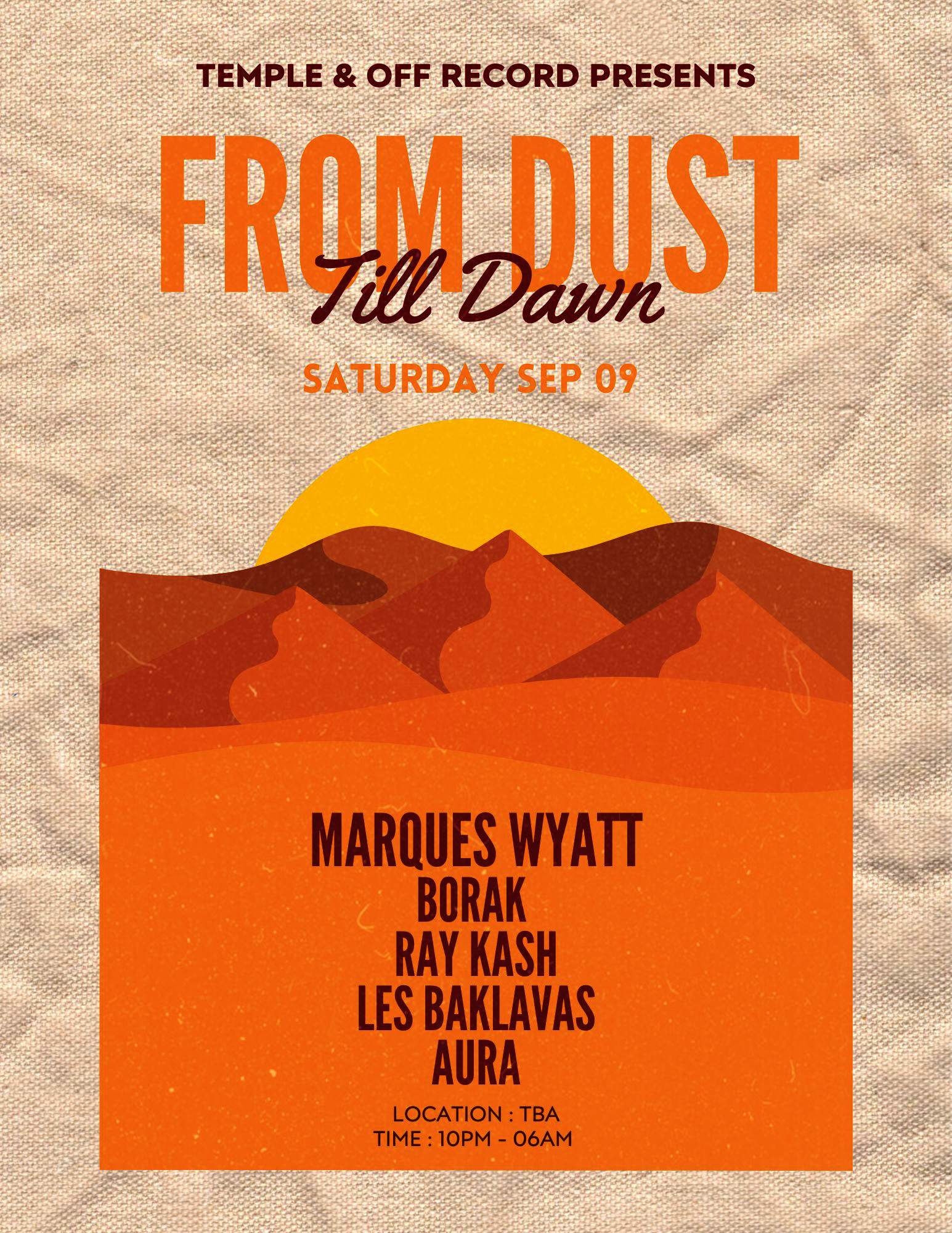 Temple & Off Record presents: From Dust Till Dawn with Marques Wyatt, Borak, Ray Kash - Página frontal