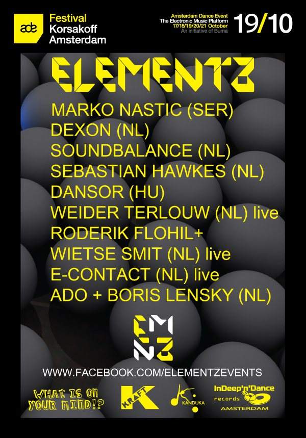 Elementz - Amsterdam Dance Event 2012 - フライヤー表