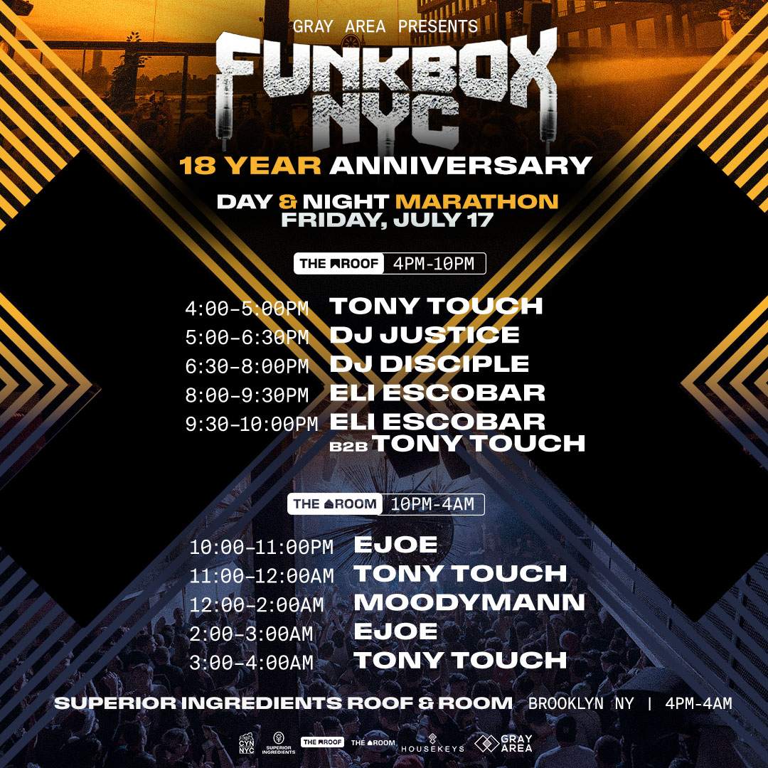 FUNKBOX 18 Yrs: Day-Into-Night Marathon w/ Tony Touch, Eli Escobar