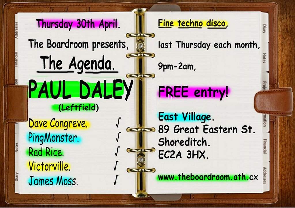 The Boardroom presents 'The Agenda', with Paul Daley (Leftfield) - Página frontal
