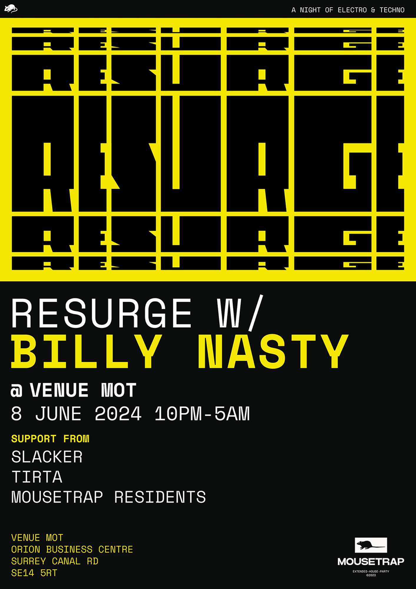 MOUSETRAP: Resurge w/ Billy Nasty @ Venue MOT - Página frontal