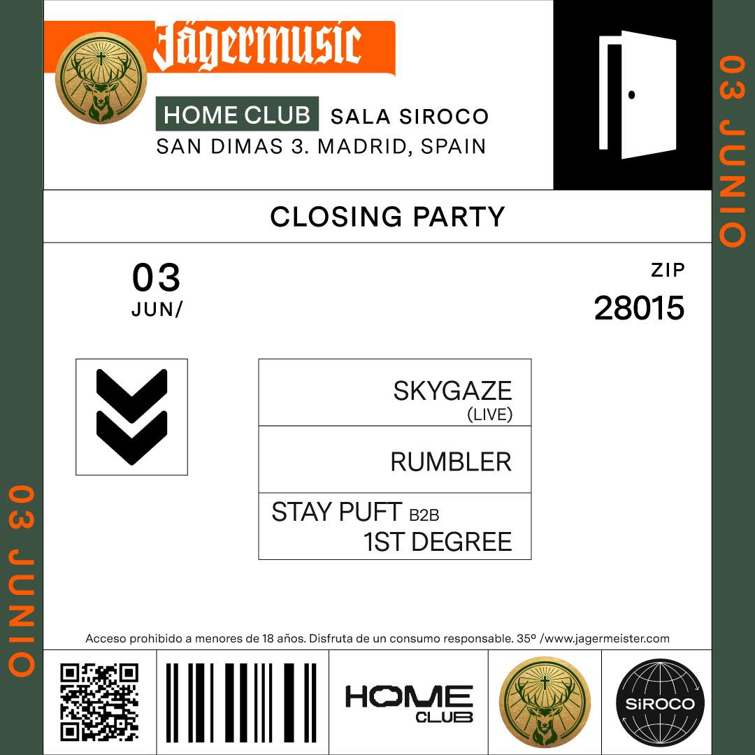 HOME CLUB MADRID: CLOSING PARTY 22/23 with skygaze, Rumbler, Stay Puft B2B 1st Degree - Página frontal
