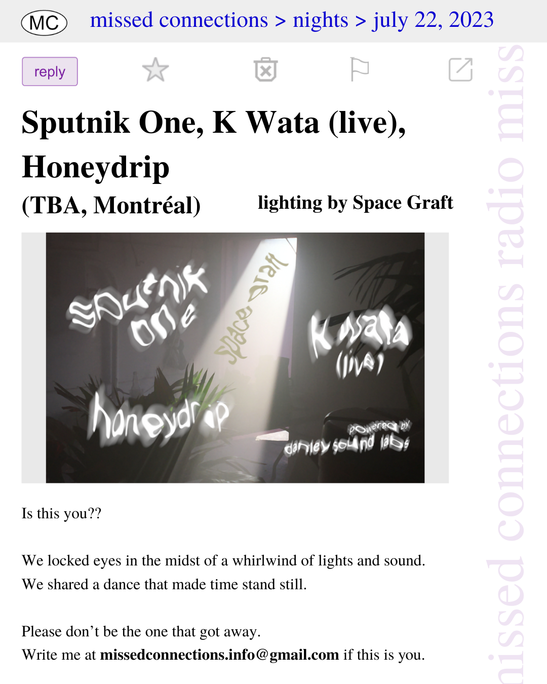 Missed Connections 002: Sputnik One, K Wata (live) & Honeydrip - Página trasera