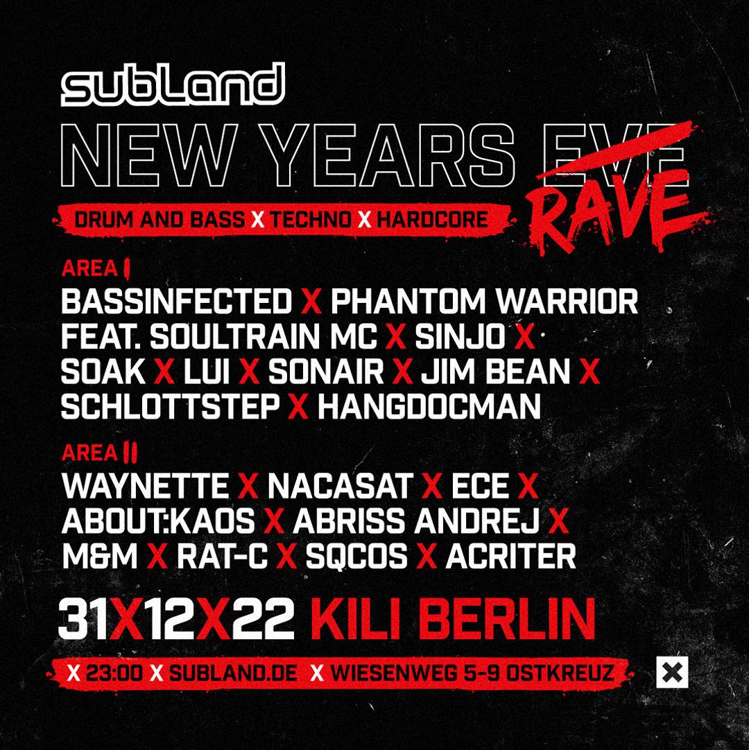 SUBLAND - NEW YEAR`S RAVE 2023 with Drum & Bass - Techno - Hardcore - フライヤー裏