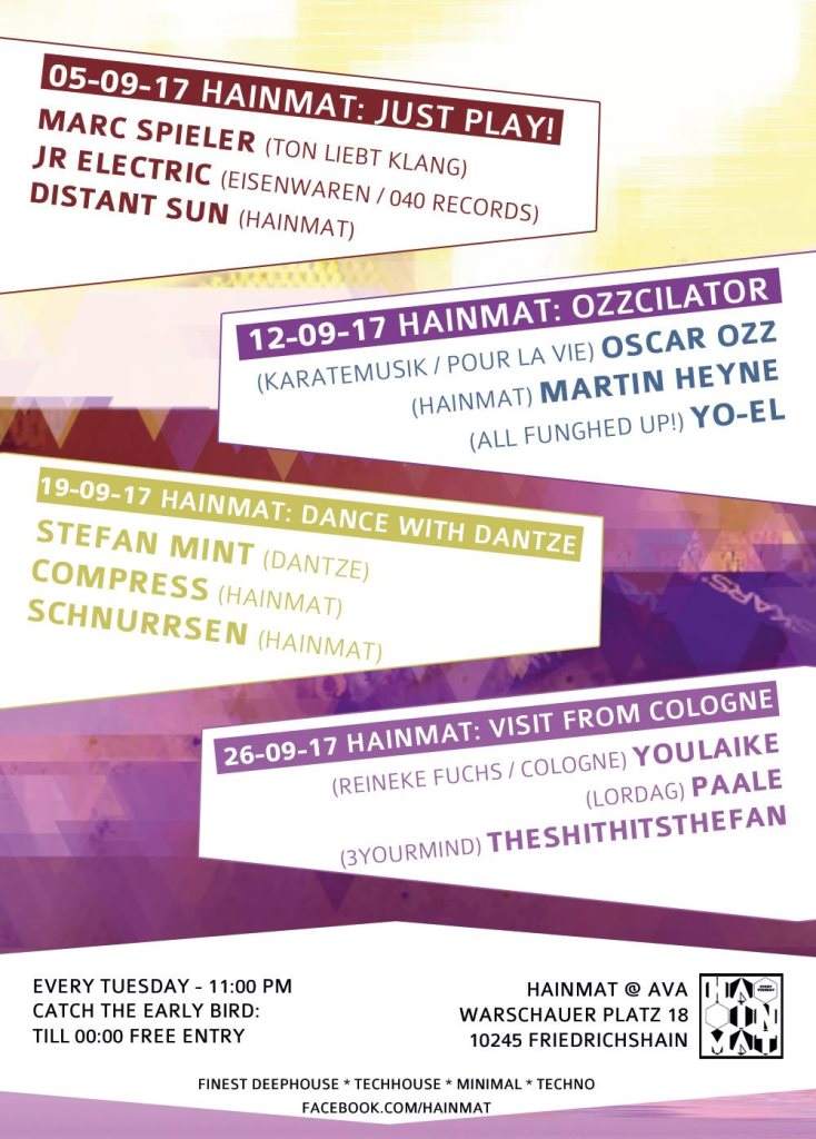 Hainmat: Just PLAY! with Marc Spieler, JR Electric, Distant Sun - フライヤー表