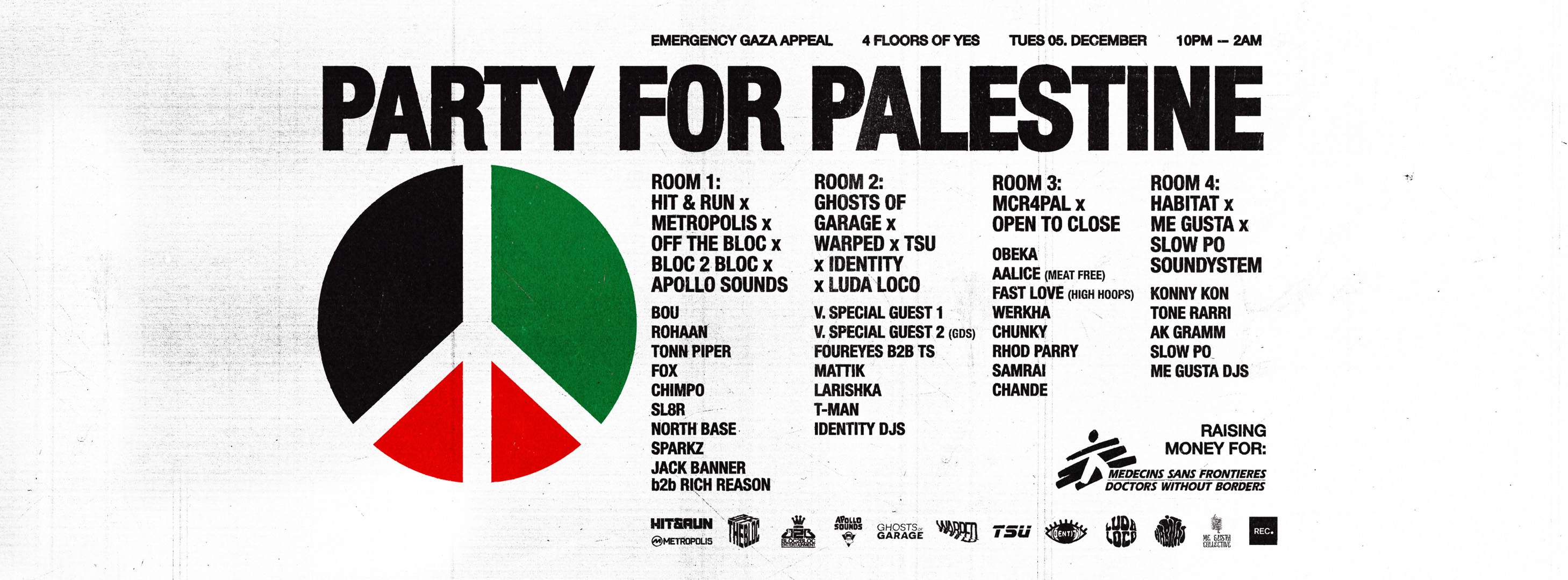 PARTY FOR PALESTINE - Raising Money for MSF - All 4 floors of Yes - Página frontal