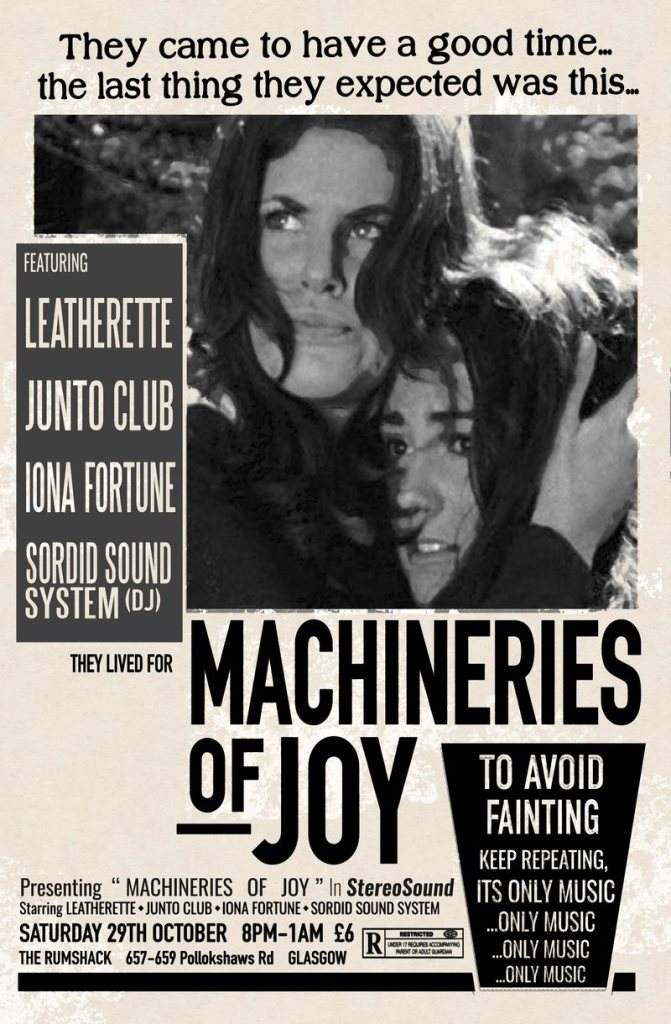 Machineries of Joy: Iona Fortune, Junto Club, Leatherette & Sordid Sound System (dj) - Página frontal