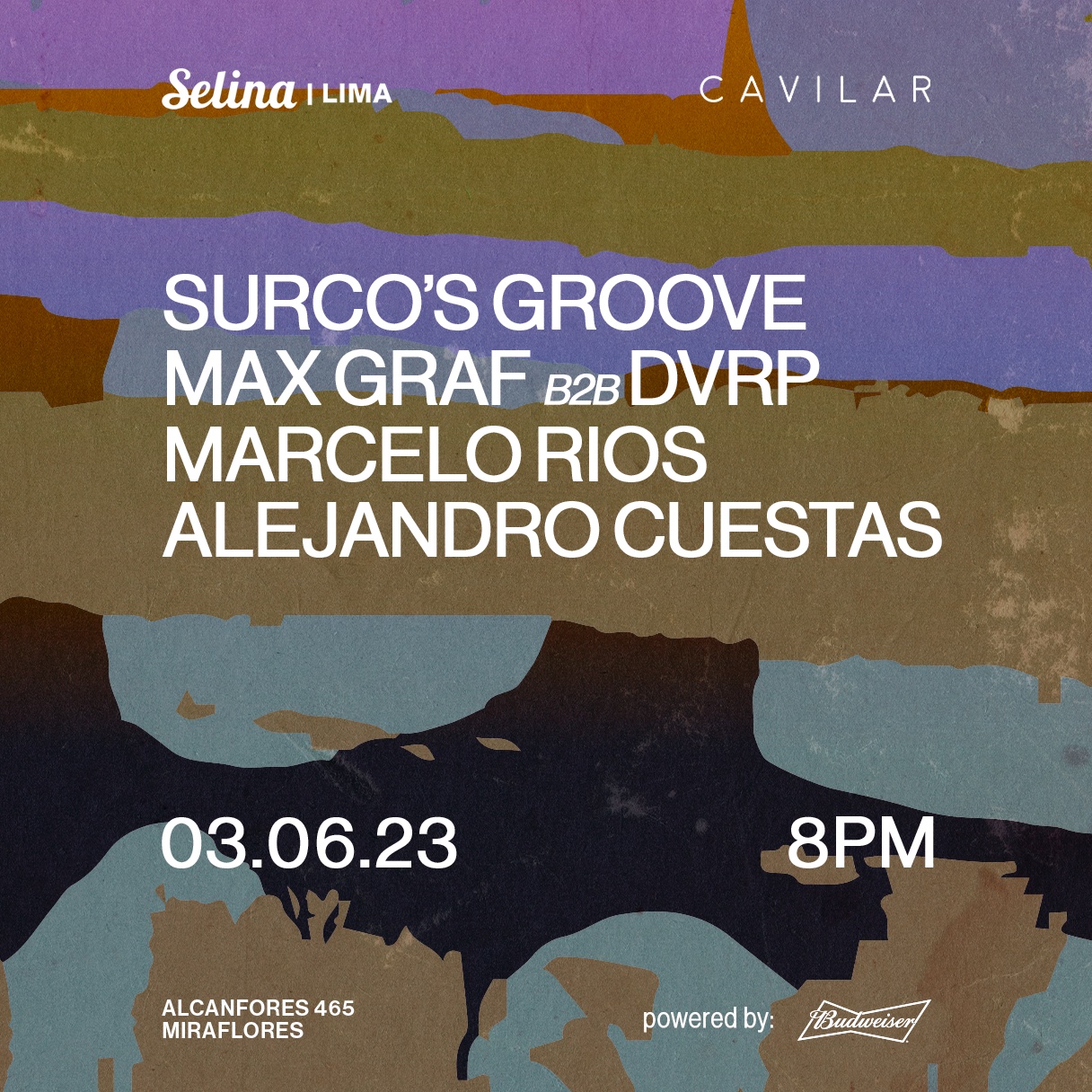 Cavilar x Selina pres. Surco's Groove, Max Graf b2b DVRP, Marcelo Rios, Alejandro Cuestas - フライヤー表