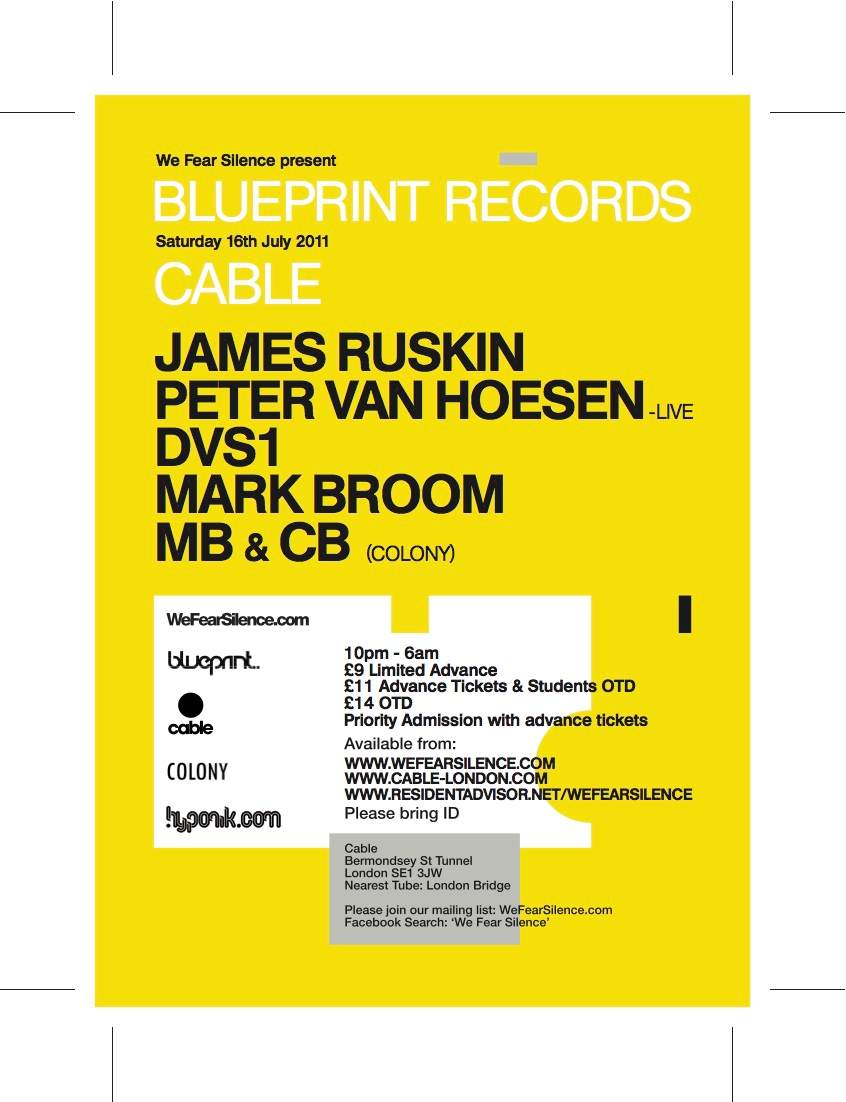 We Fear Silence present Blueprint Records with James Ruskin, Peter Van Hoesen - Live, Dvs1, Mark Broom - フライヤー裏