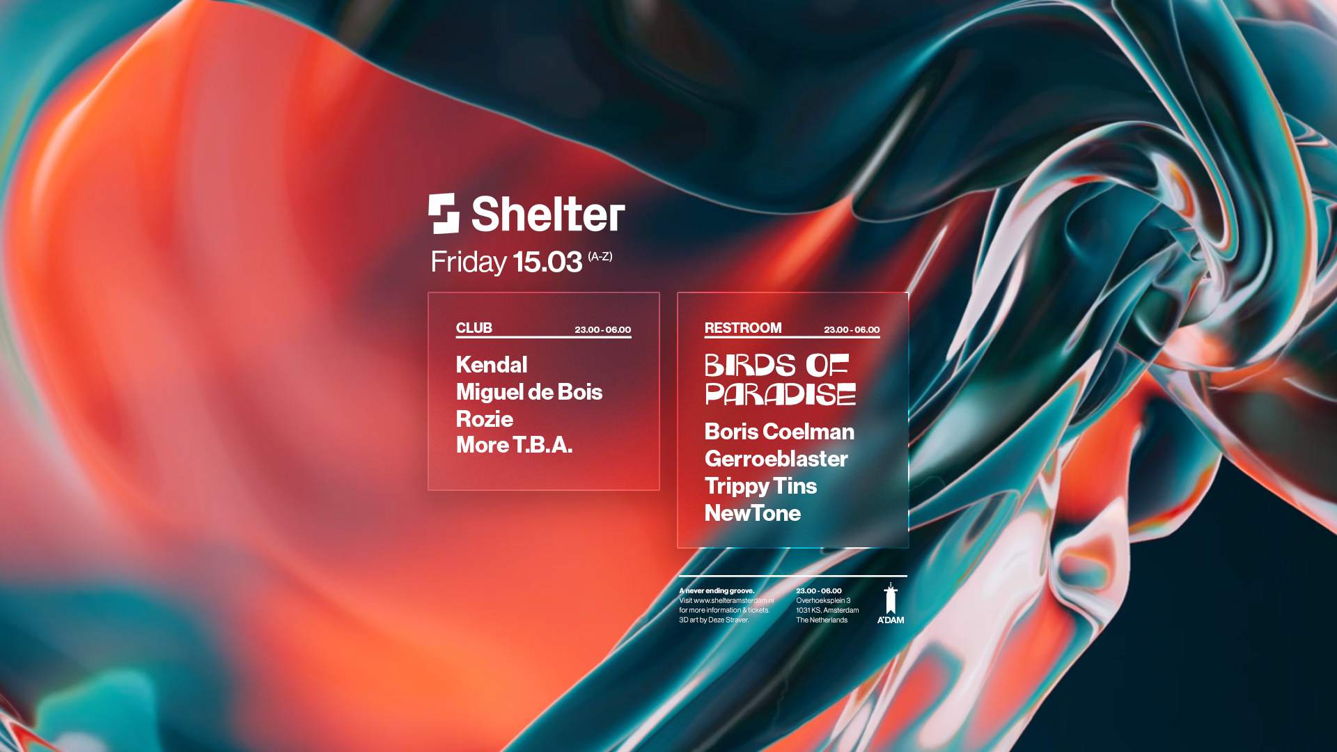 Kendal, Rozie, Miguel De Bois, Boris Coelman, Newtone at Shelter Amsterdam,  Amsterdam