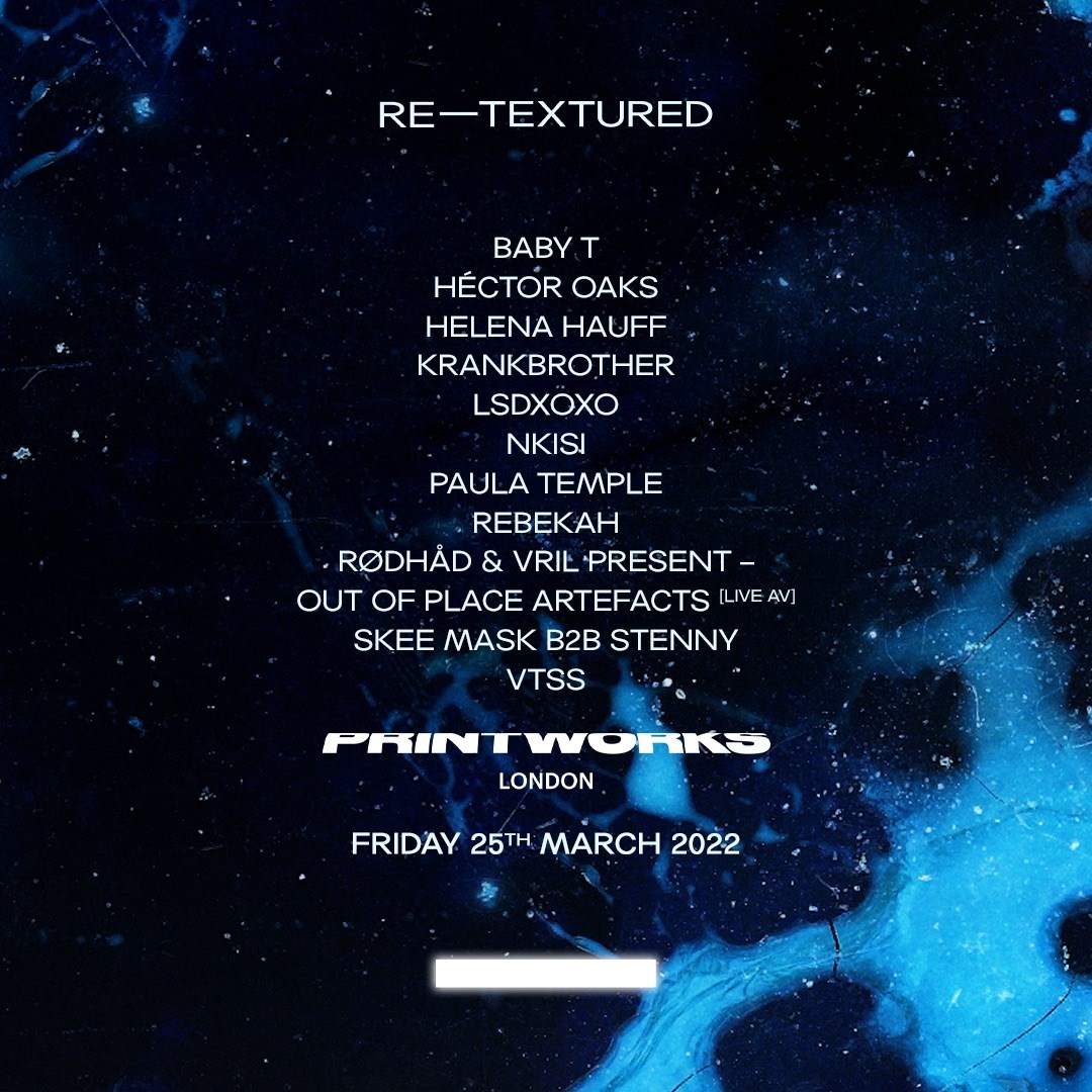 RE—TEXTURED with Helena Hauff, Héctor Oaks, LSDXOXO, Rødhåd, Vril, and more - Página frontal