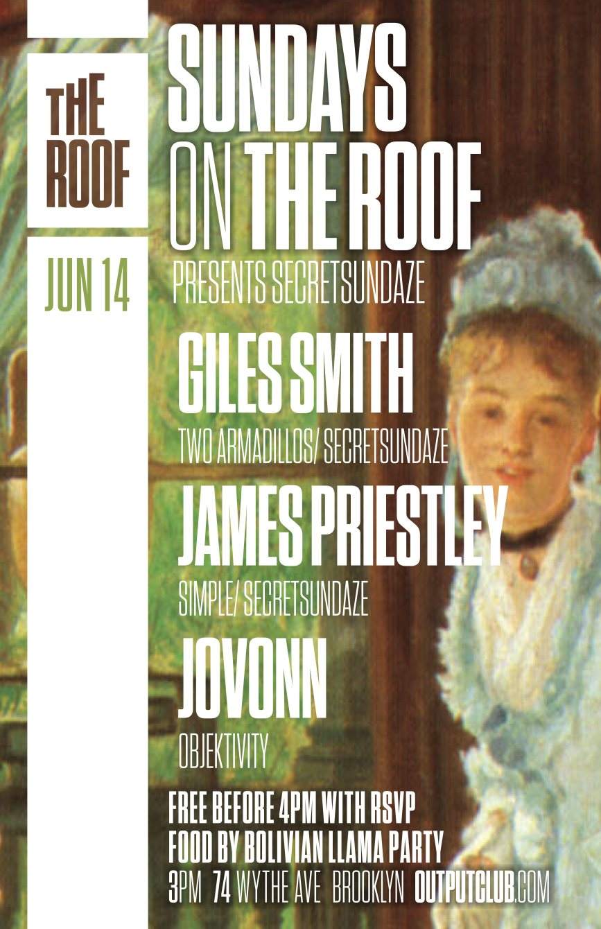 Sundays on The Roof - Secretsundaze: Giles Smith/ James Priestly/ Jovonn - フライヤー表