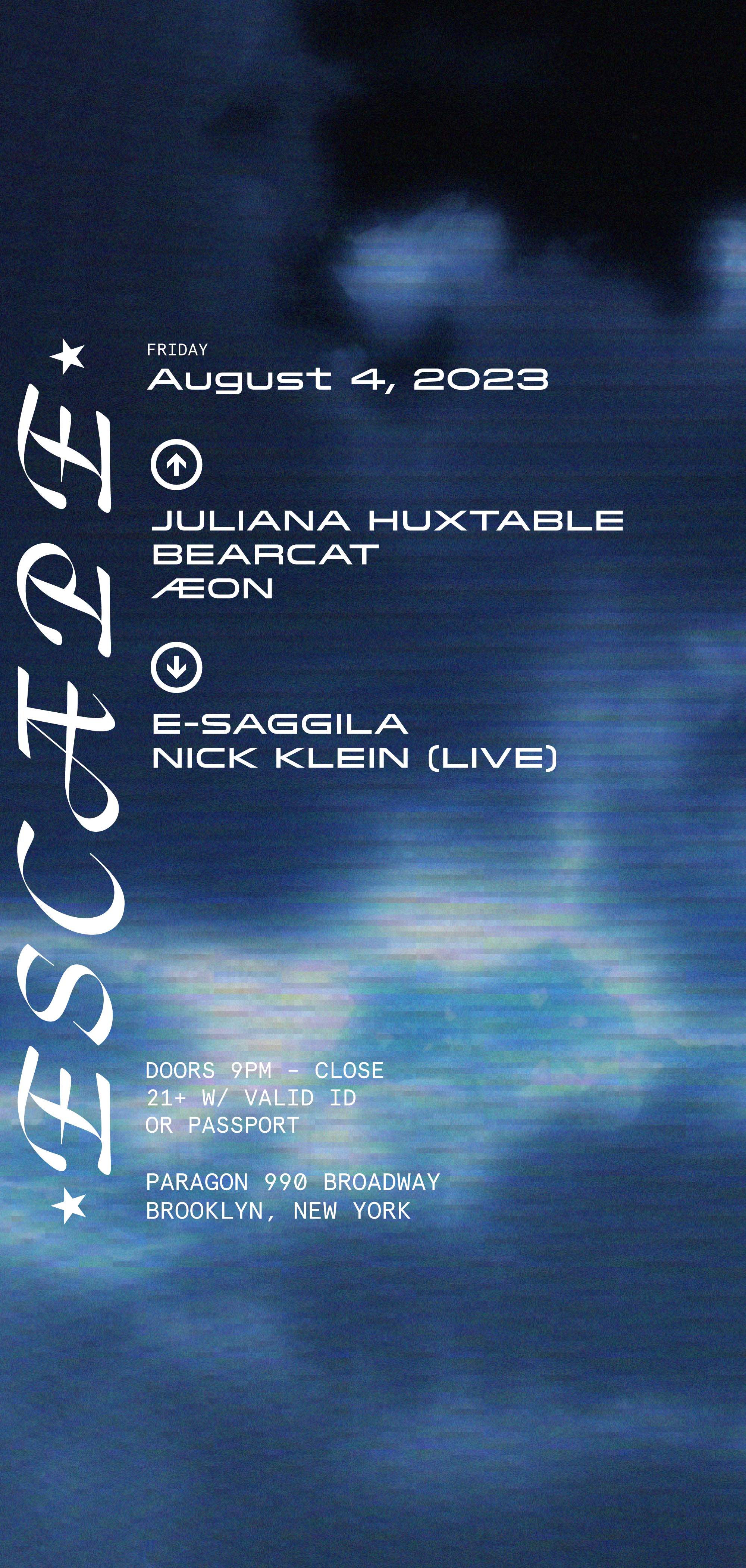 ESCAPE: Juliana Huxtable, Bearcat, ÆON + E-Saggila, Nick Klein - Página frontal