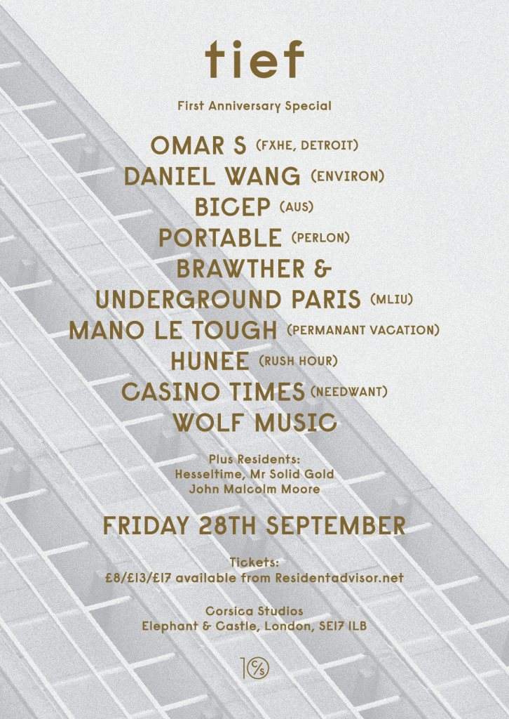 Tief 1st Anniversary with Omar S, Portable, Bicep, Hunee, Mano Le Tough, Daniel Wang, Brawther - フライヤー表