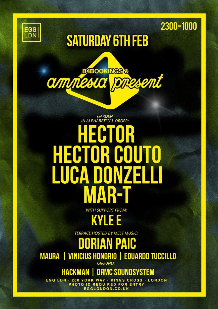 Amnesia presents: Hector, Hector Couto, Luca Donzelli, Mar-T, Hackman, Kyle E - フライヤー表