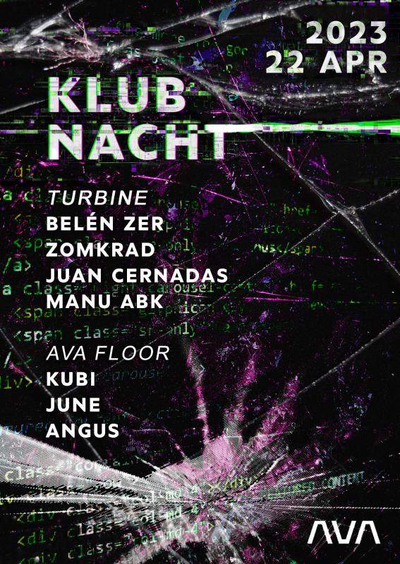 Klubnacht:  Victor Kubin, June, angus, Belen Zer, Zomkrad, Juan Cernadas, Manu, ABK - フライヤー表