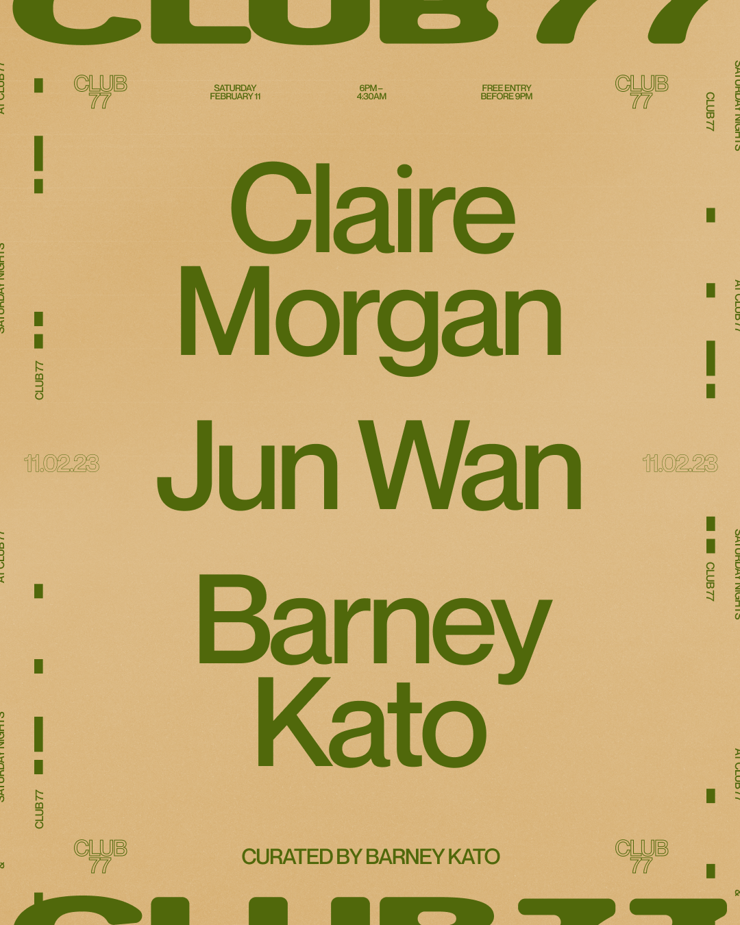Club 77: Claire Morgan, Jun Wan & Barney Kato - フライヤー表