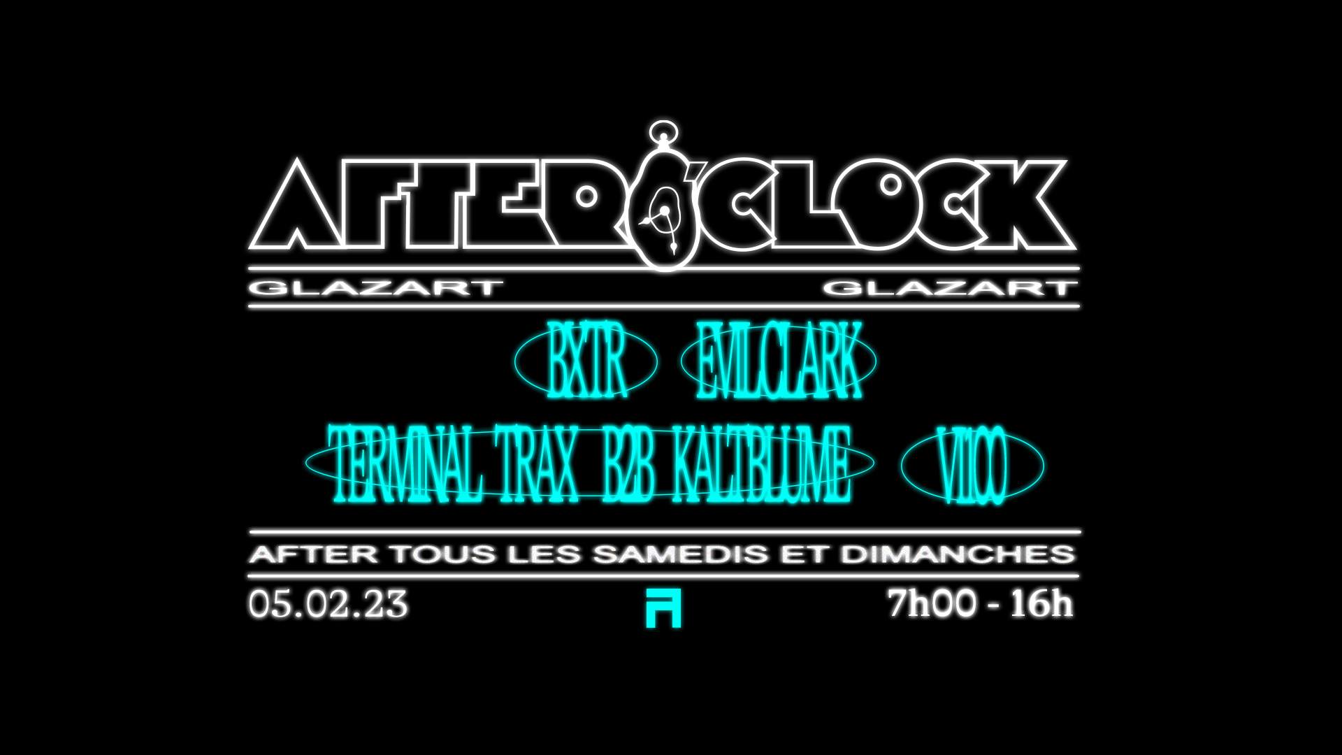 After O'Clock x Agora Records: BXTR, Evil Clark, Terminal Trax b2b KALTBLUME, VI100 - Página frontal