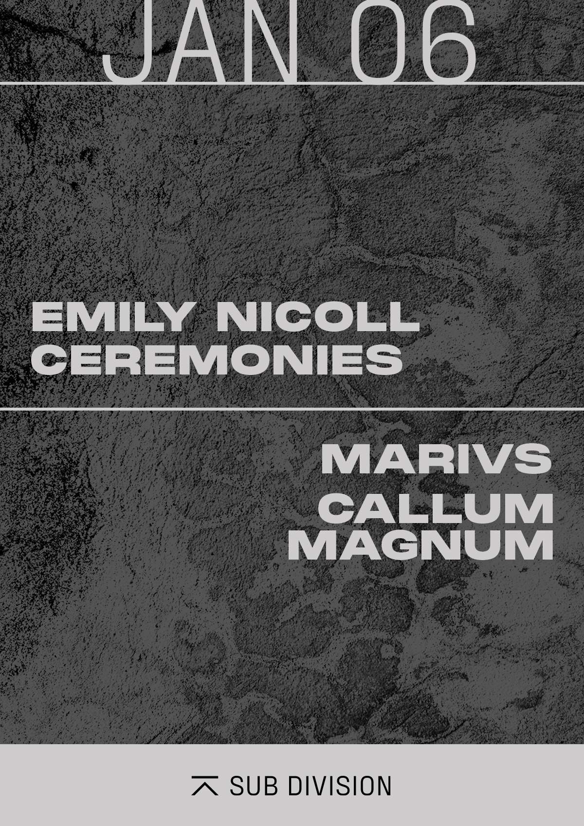 Emily Nicoll, Ceremonies, Marivs, Callum Magnum - フライヤー表