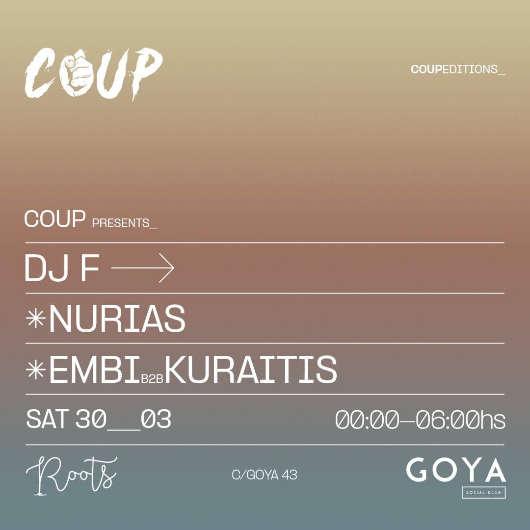COUP pres. DJ F, Nurias, Embi & Kuraitis - フライヤー表