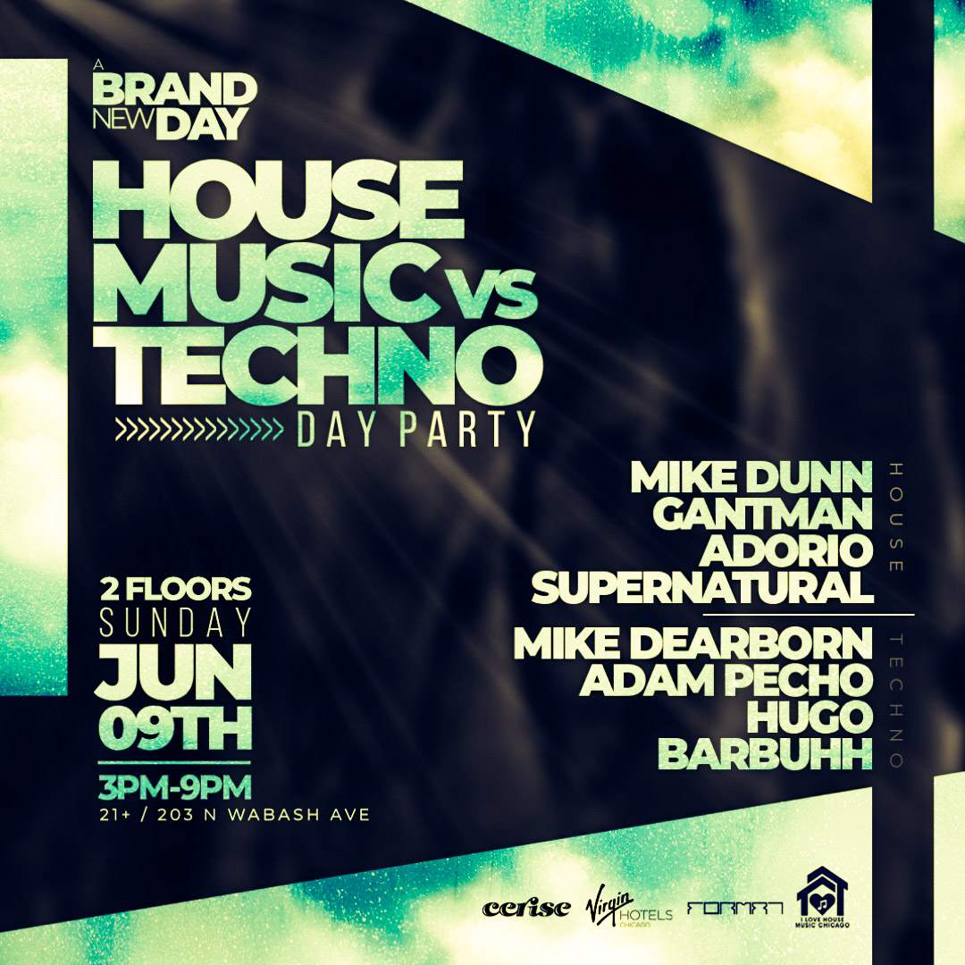 House Music vs Techno Day Party. 2 Floors of Music Rooftop - フライヤー表