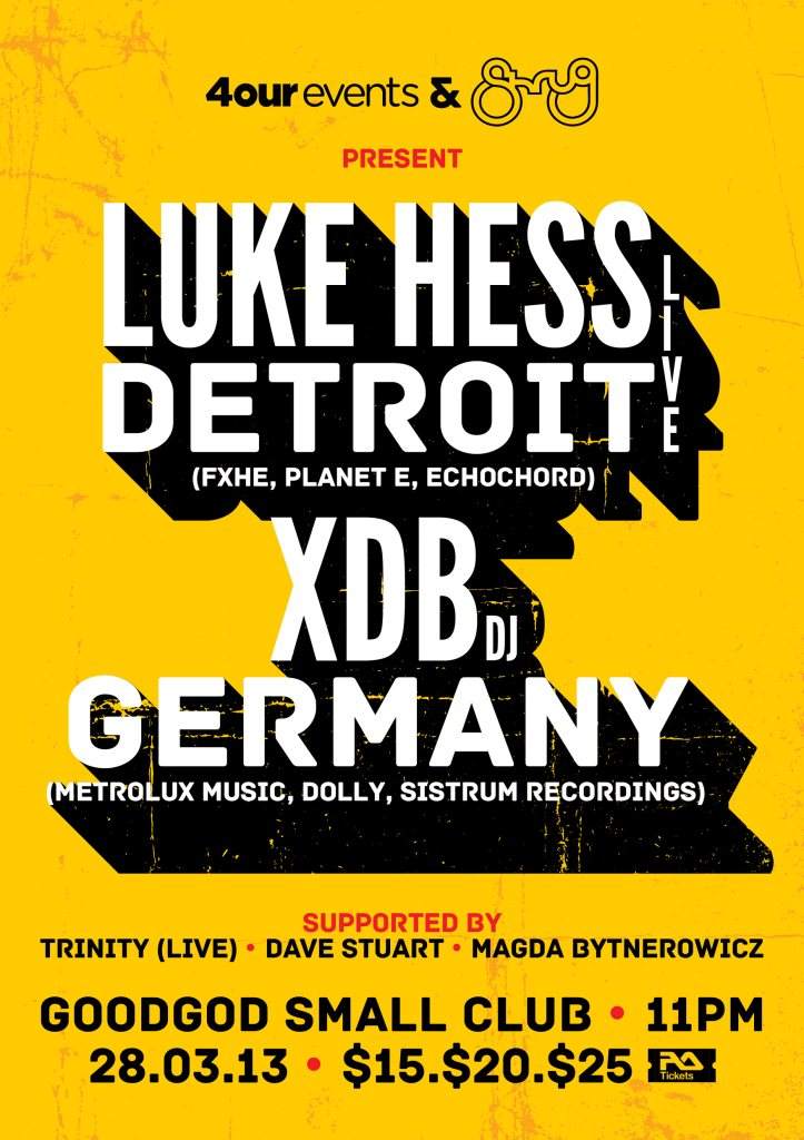 4our Events & Shrug present Luke Hess (Live, Detroit) & XDB (Germany) - Página frontal