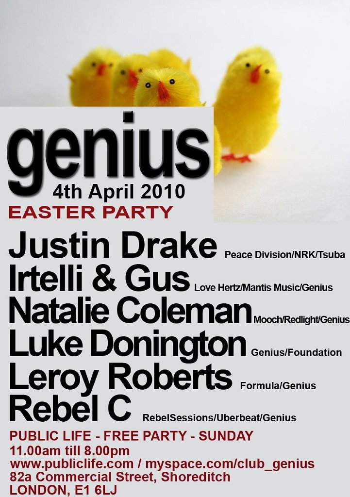 Genius Easter Party - Sunday Free Party with Justin Drake - Página frontal