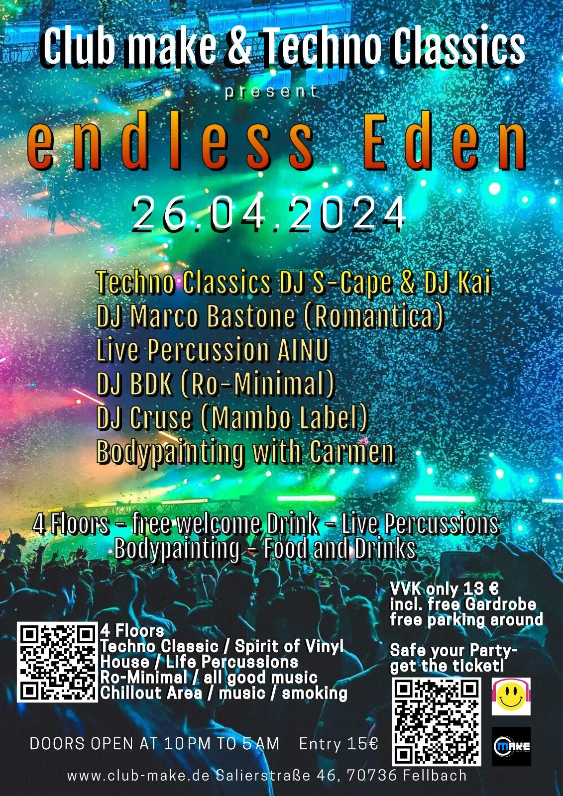 endless Eden - EDM Classic Trance Techno, House with Live Percussion AINU - Página frontal