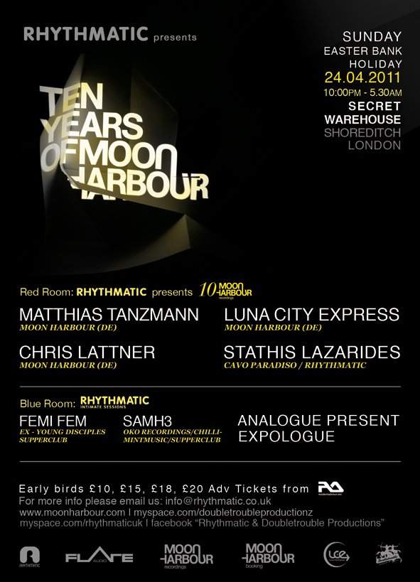 Rhythmatic presents 10 Years Of Moon Harbour with Matthias Tanzmann & Luna City Express - Página trasera