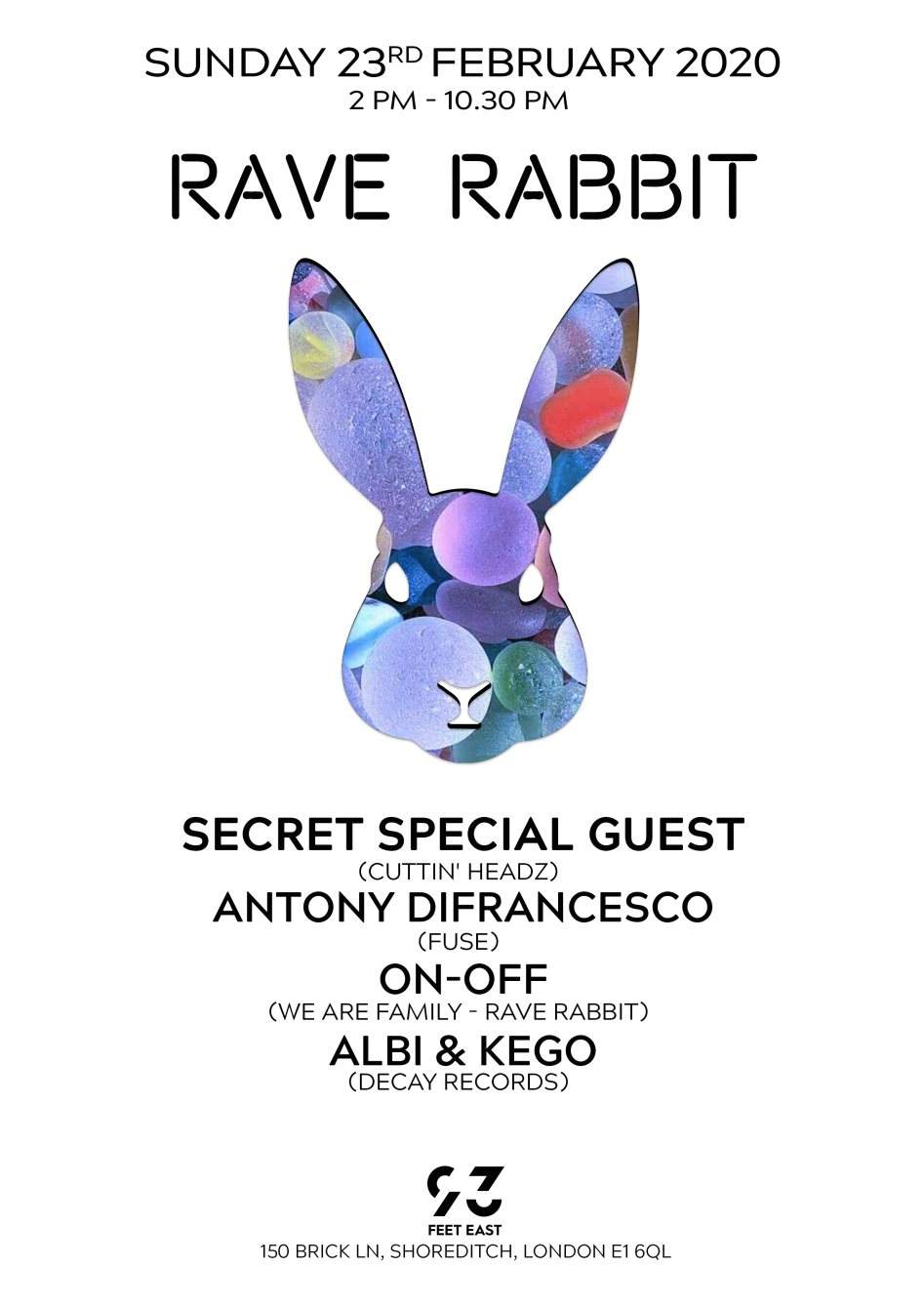 Rave Rabbit (Day) with Secret Guest (Cuttin' Headz) Antony Difrancesco (Fuse) - フライヤー裏