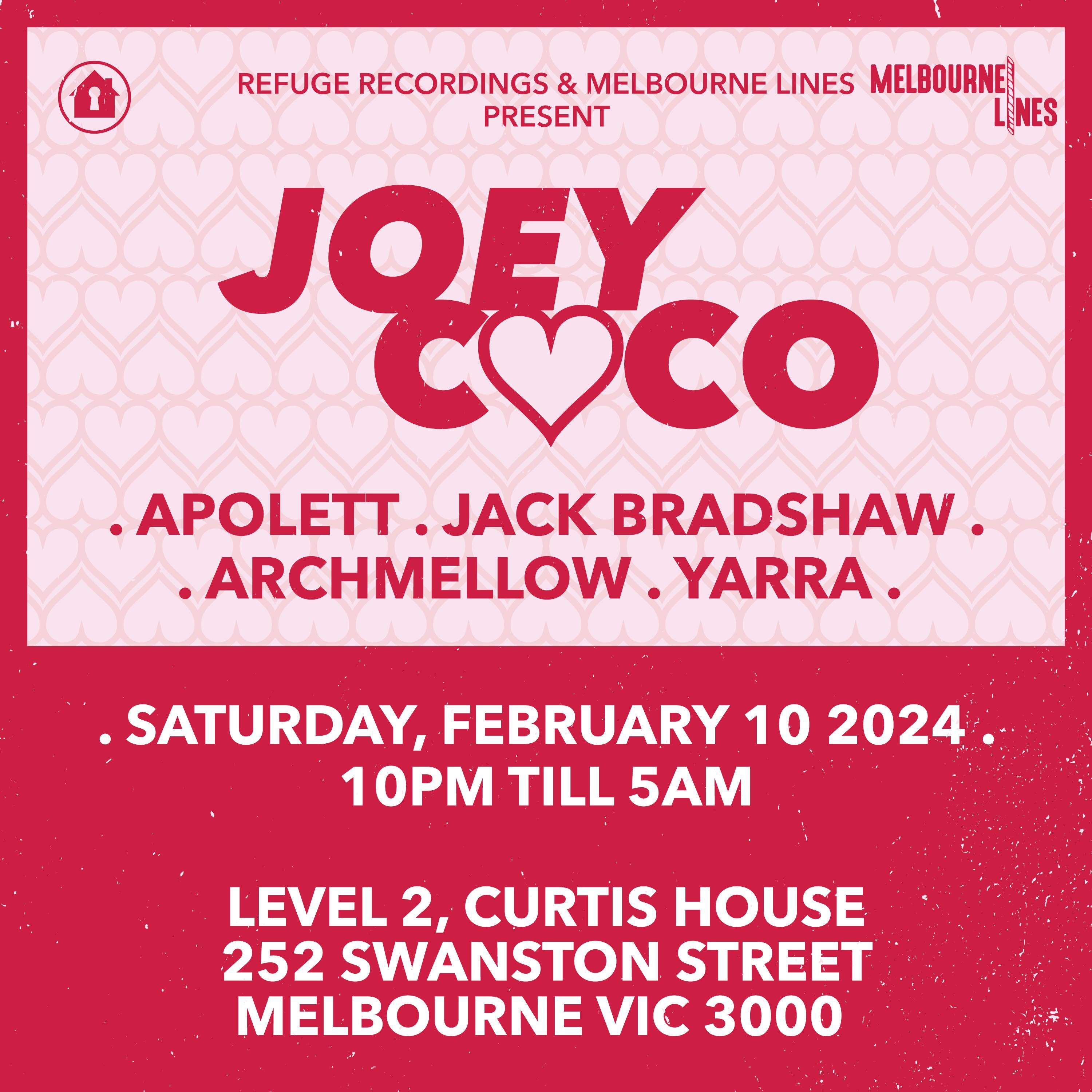 Refuge & Melbourne Lines present Joey Coco [Valentino Tour] - Página frontal