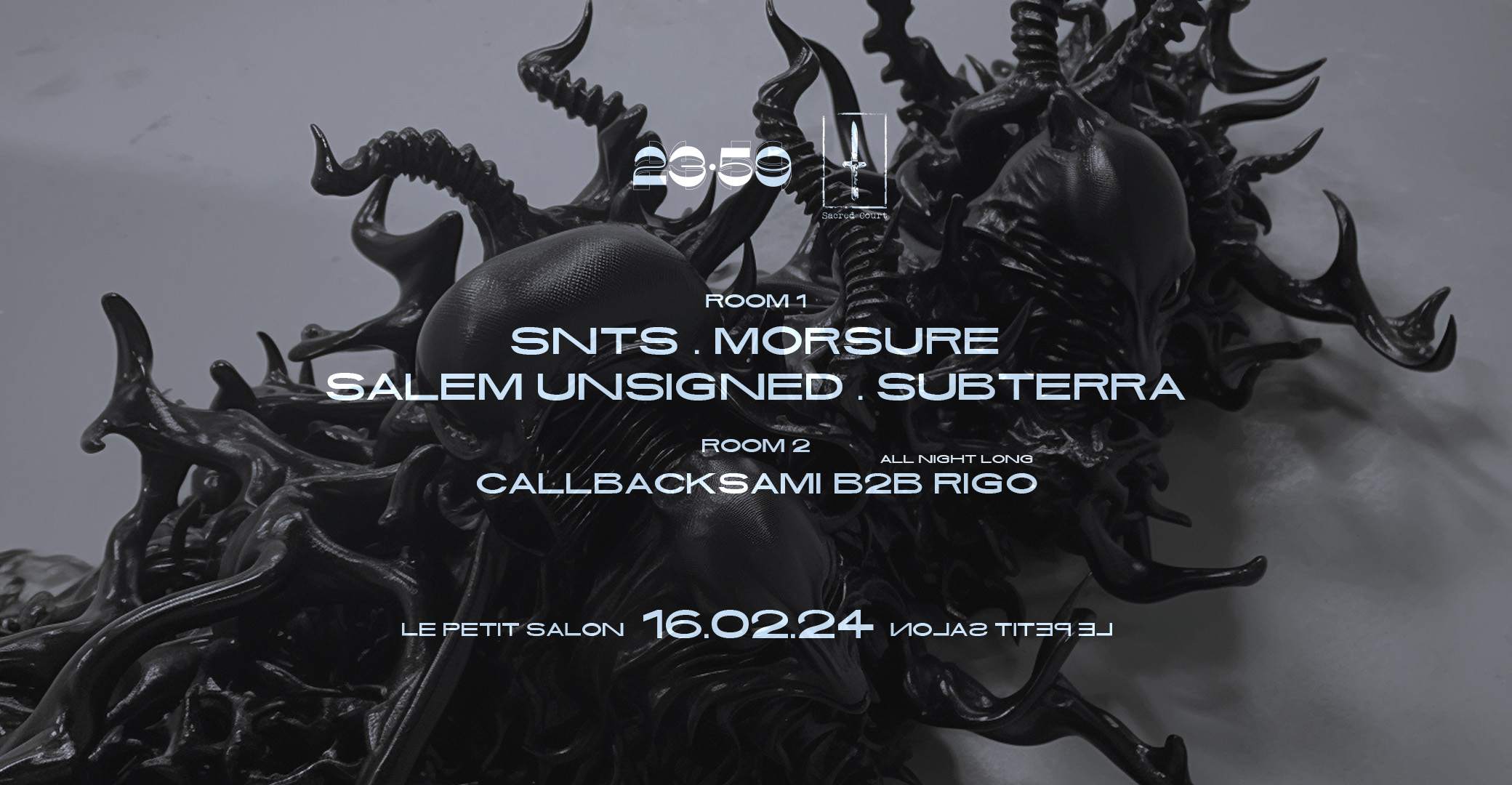 23:59 x Sacred Court - SNTS, MORSURE, Subterra and More - フライヤー表