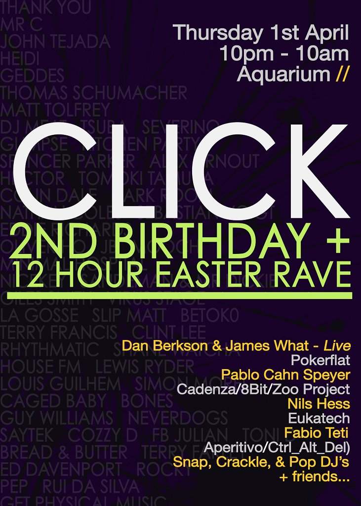 Click 2nd Birthday and 12hour Easter Rave with Dan Berkson & James What - Live - Página frontal