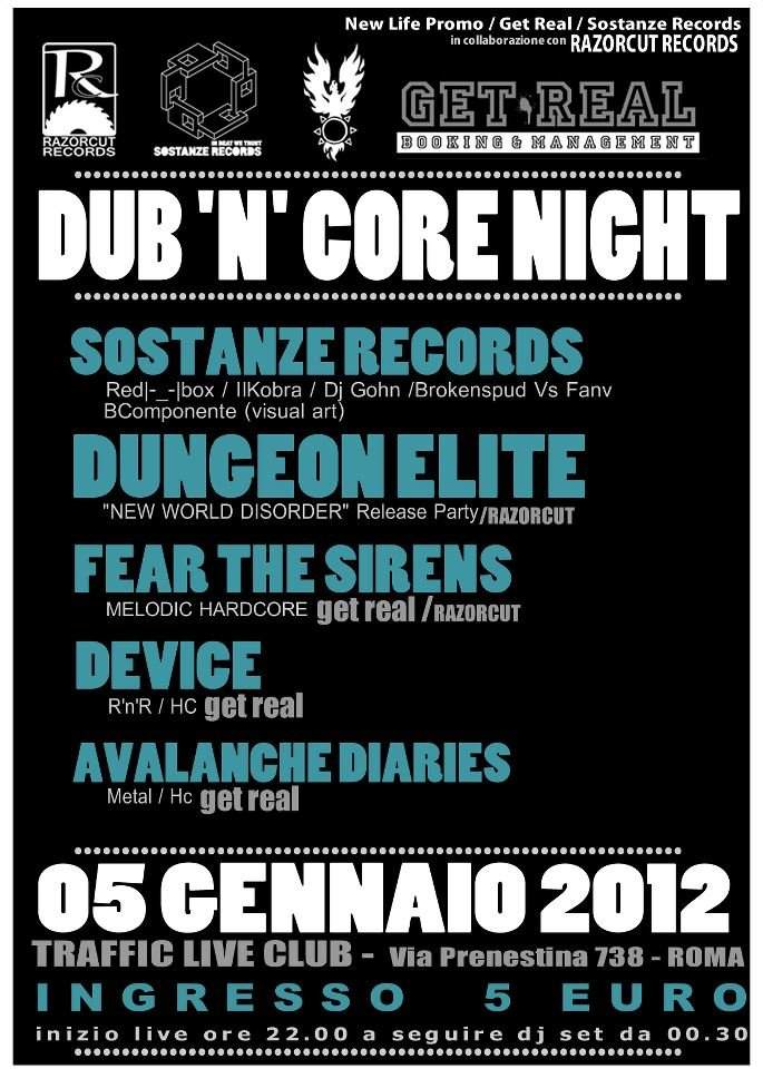 Dub 'N' Core Night - Sostanze Records Showcase - Página frontal