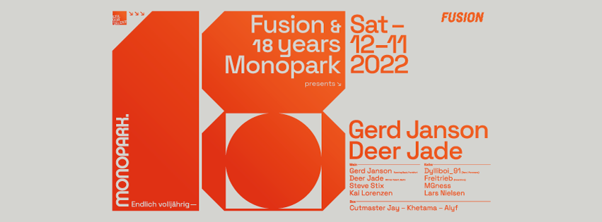 Fusion & 18 Years Monopark pres. Gerd Janson & Deer Jade - フライヤー表