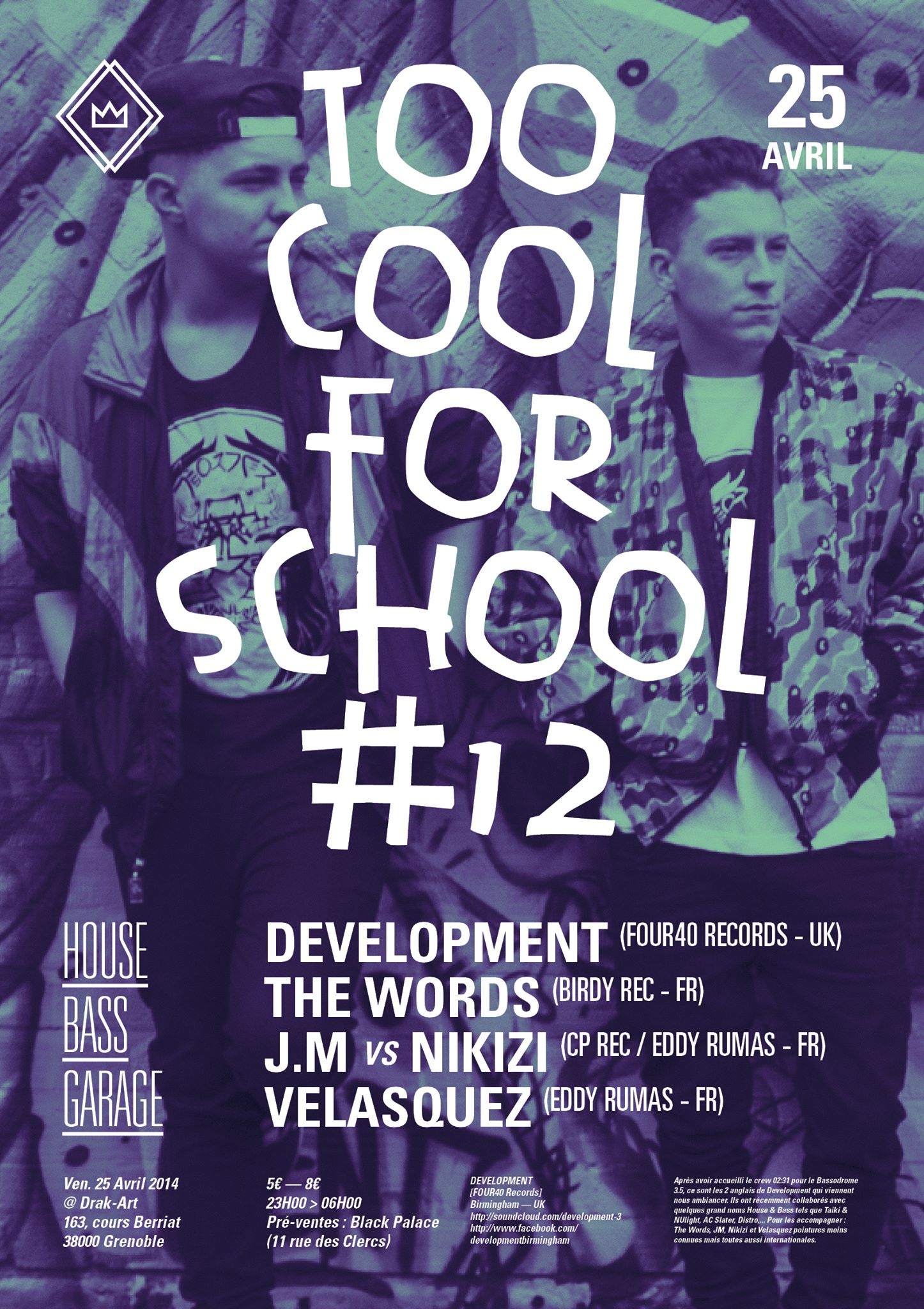 TOO COOL FOR SCHOOL #12 W/ DEVELOPMENT, THE WORDS, JM, Nikizi & VELASQUEZ - フライヤー表