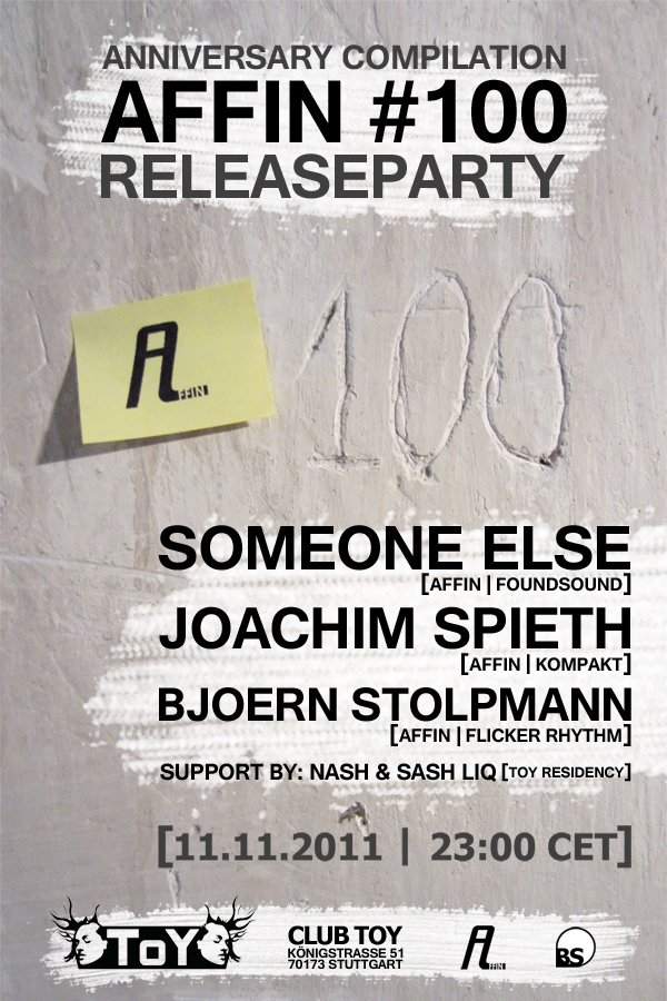 Affin 100 Releaseparty feat Someone Else, Joachim Spieth, Bjoern Stolpmann - Página frontal