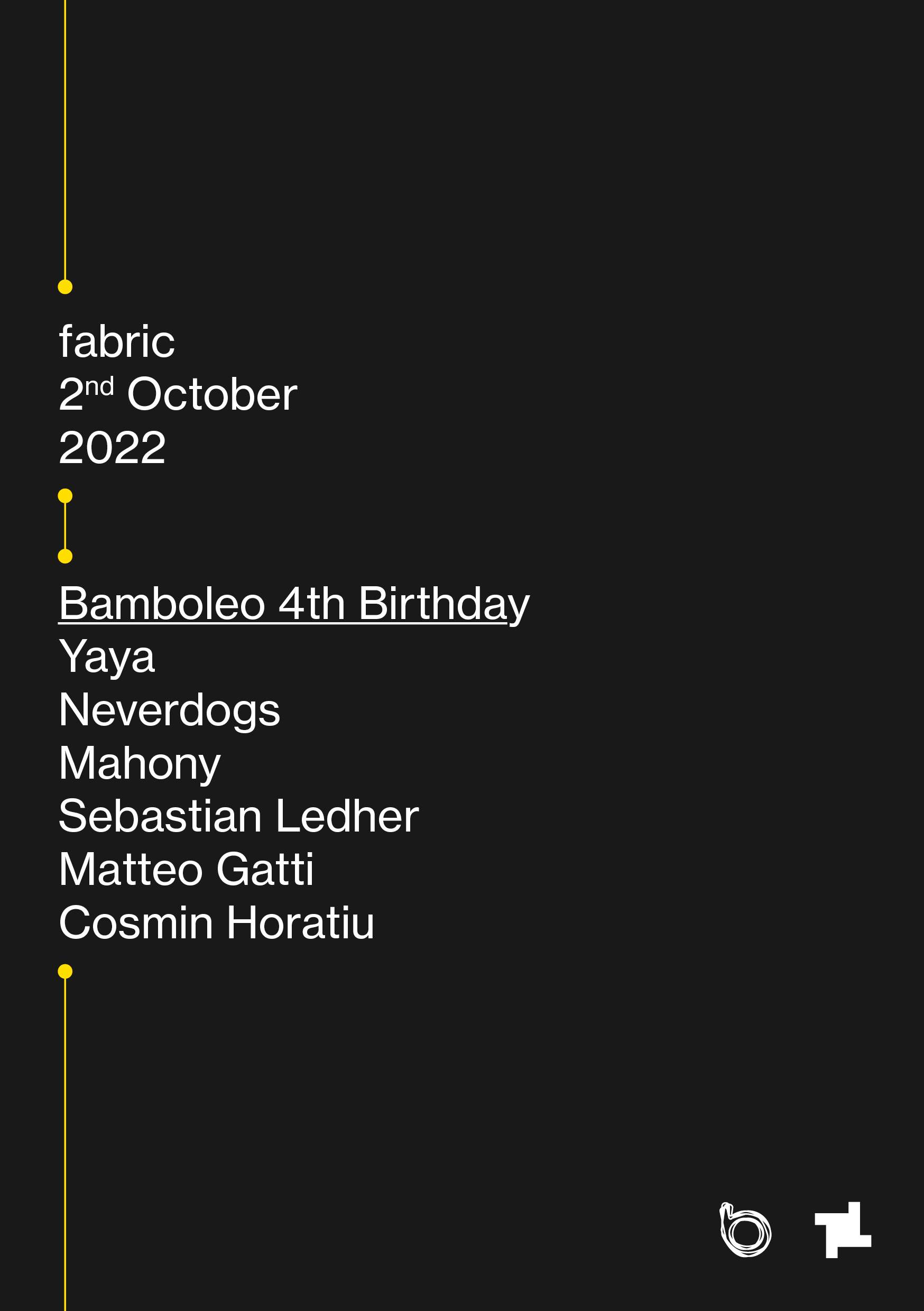 Sundays: Bamboleo 4th Birthday – Neverdogs, Yaya, Mahony, Sebastian Ledher - Página frontal