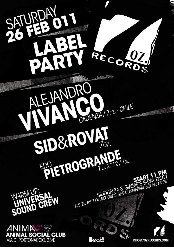 7 Oz. Records Label Party feat Alejandro Vivanco - Página frontal