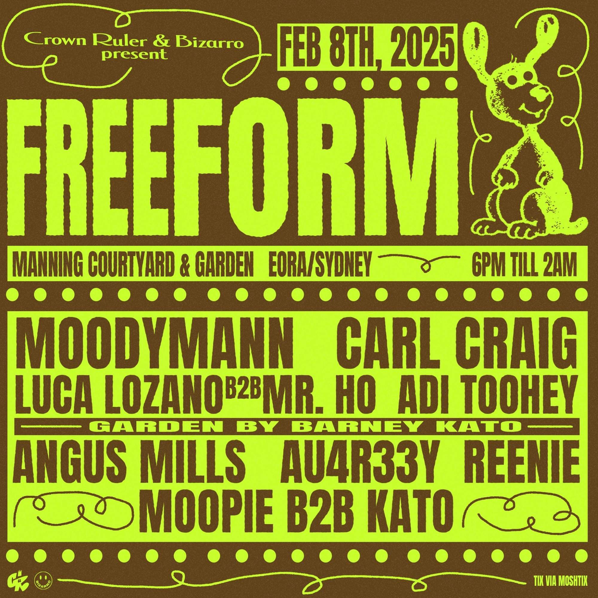 Freeform: Moodymann, Carl Craig, Luca Lozano & Mr. Ho + Adi Toohey at  Manning Bar, Sydney