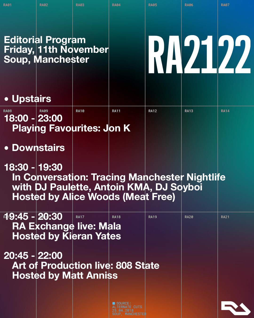 RA2122 - Editorial w/ Mala, DJ Paulette, 808 State (Free Entry) - Página frontal