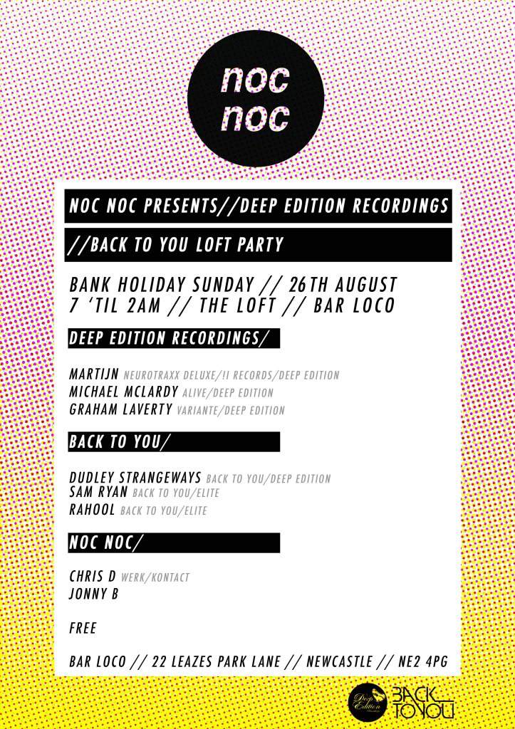 noc noc presents Deep Edition Recordings Back To You 1st Birthday Loft Party - フライヤー表