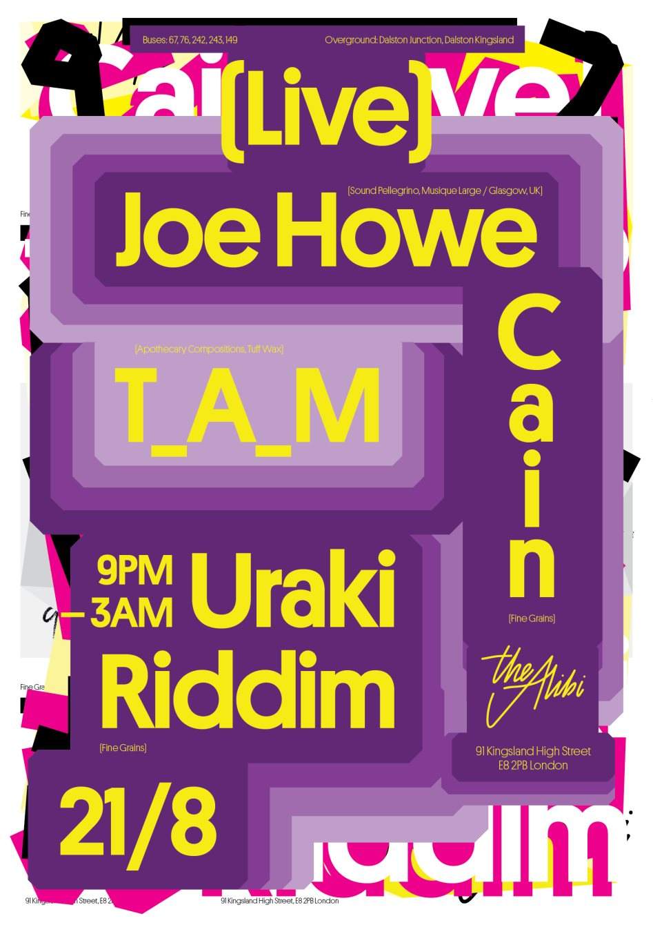 Fine Grains: Joe Howe [live], T_a_m, Cain [live] - フライヤー表
