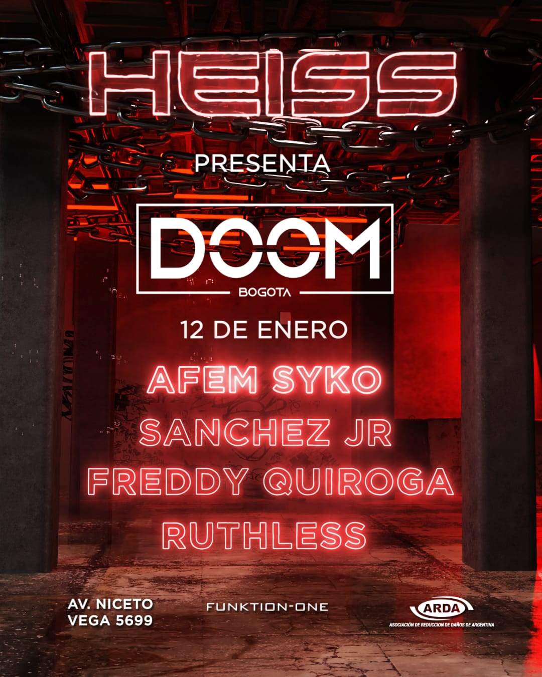 Afem Syko - Sánchez Jr.- Freddy Quiroga - Ruthless x HEISS - フライヤー表