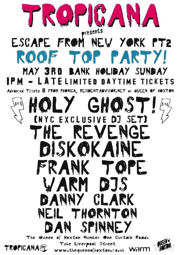 Escape From New York Roof Top Party with Holy Ghost & The Revenge - フライヤー表