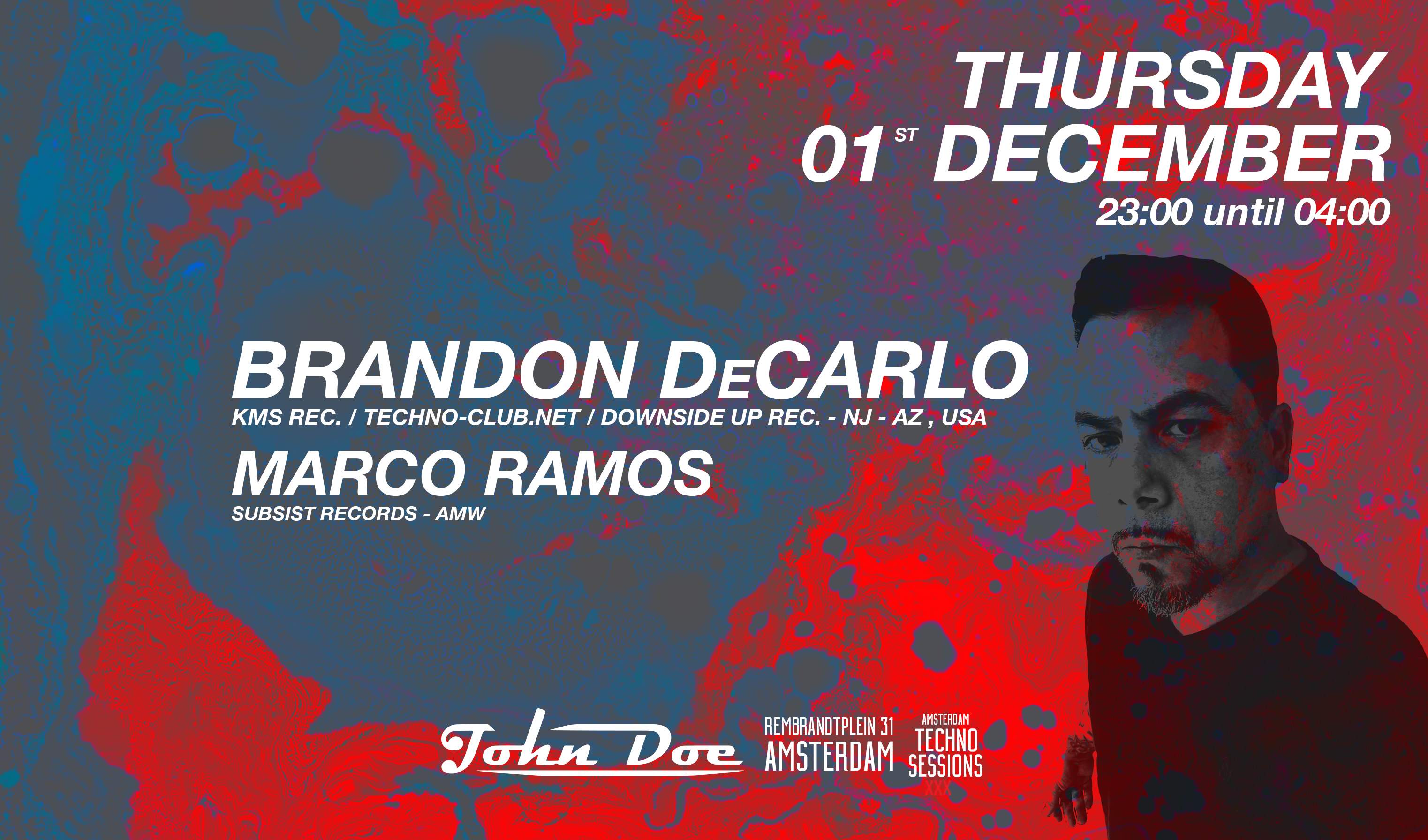 Amsterdam Techno Sessions with Brandon DeCarlo (KMS Rec./Downside up Rec.) US - フライヤー表