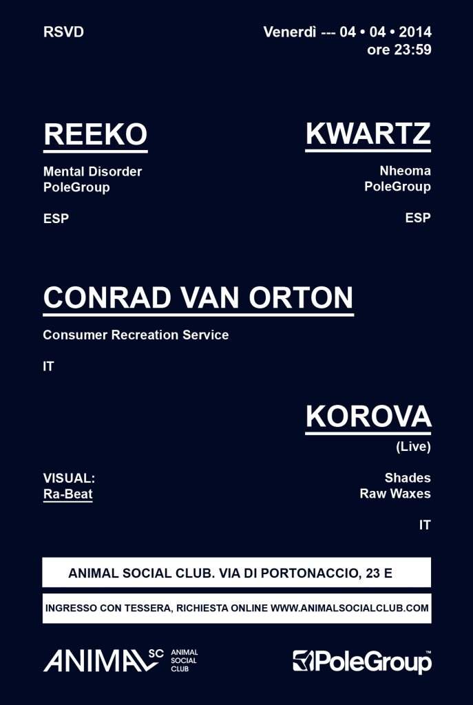 Rsvd presents Reeko, Kwartz, Conrad Van Orton, Korova (Live) - Página frontal